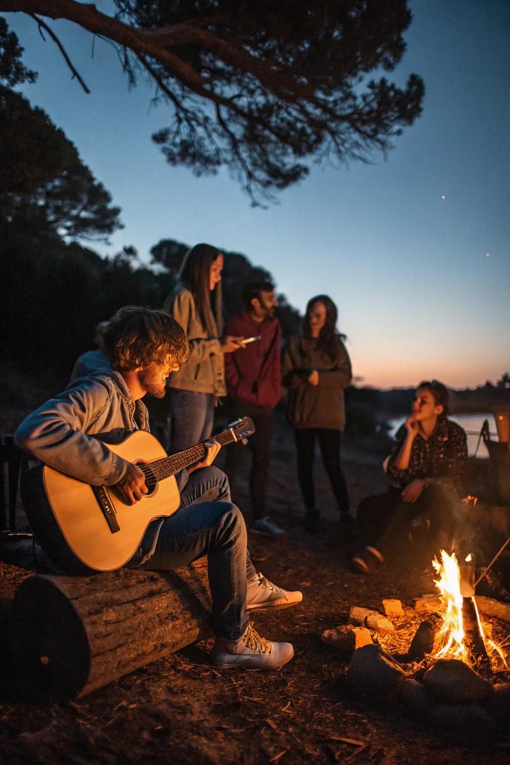 Live acoustic music adds charm to any bonfire gathering.