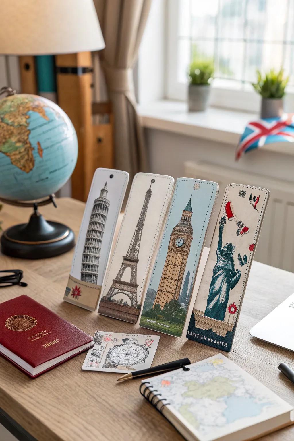 Famous landmark designs bring a touch of wanderlust to bookmarks.