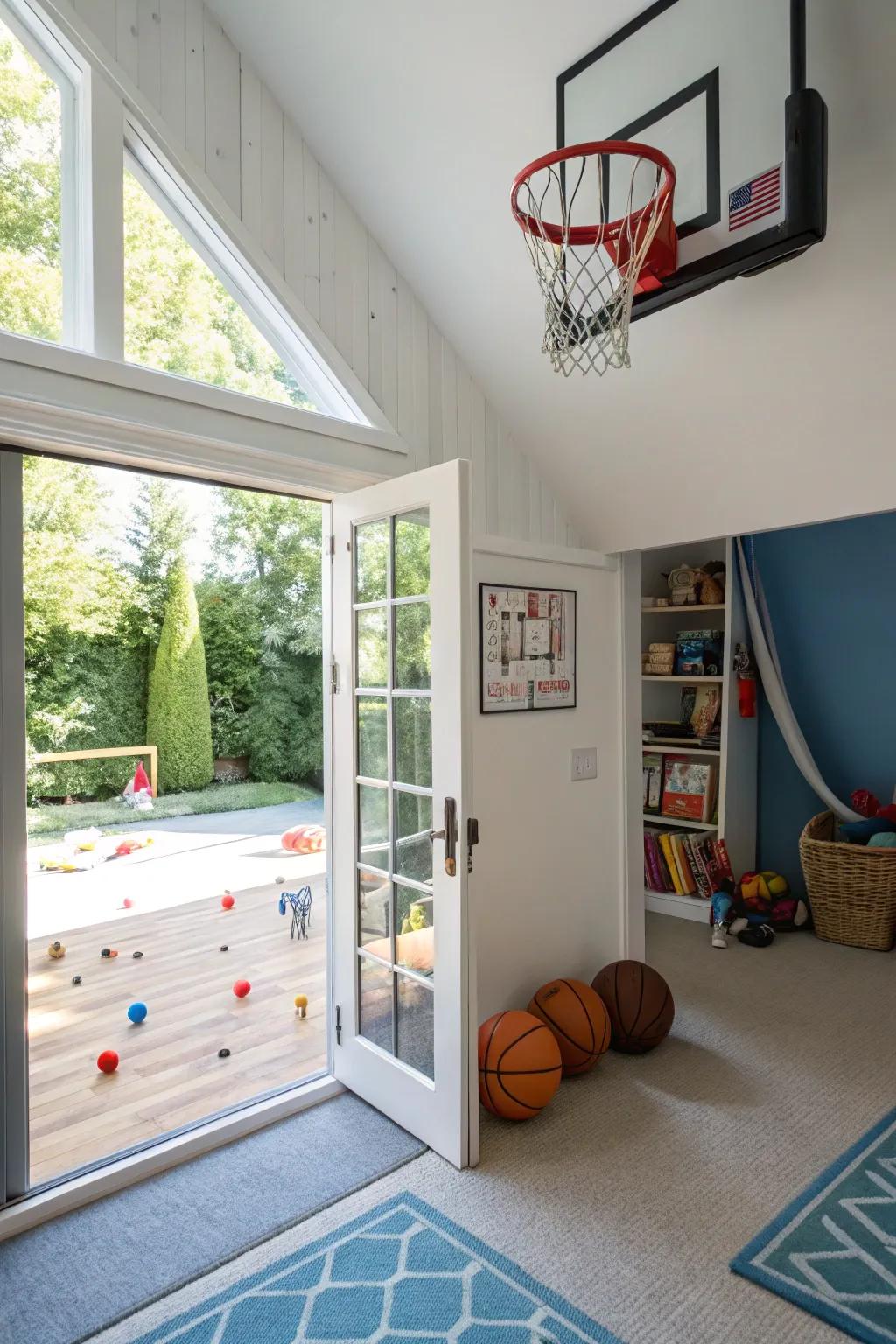 Basketball hoops bring active play into the room.