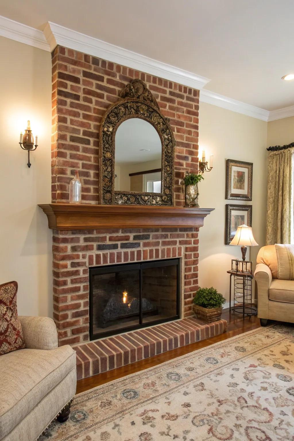 Brighten the space with mirrors above the fireplace.