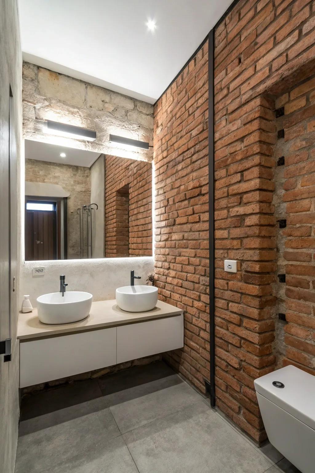 Simplicity shines with brick walls and minimal fixtures.