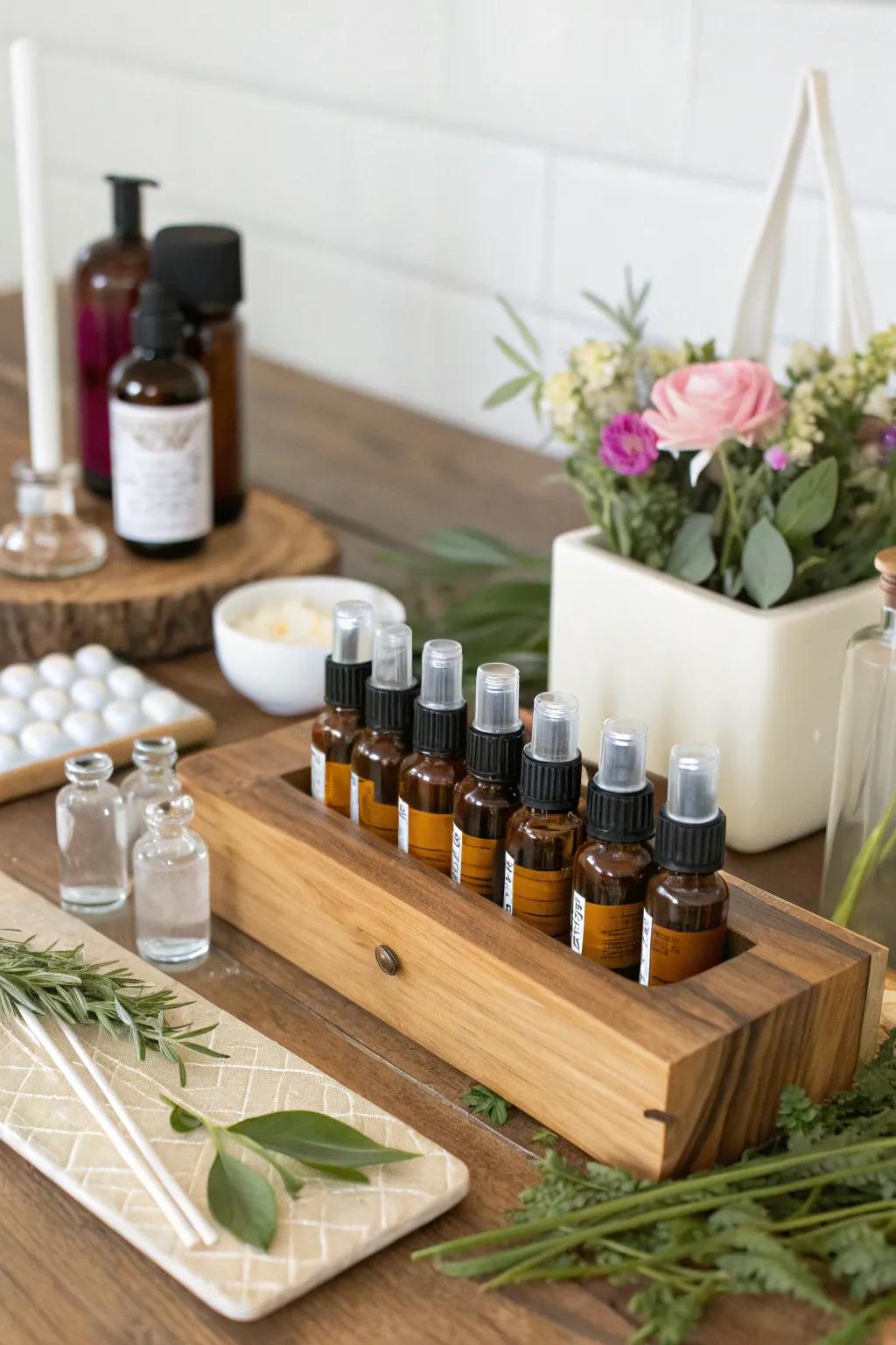 A DIY fragrance bar offers a unique and personal activity for guests.