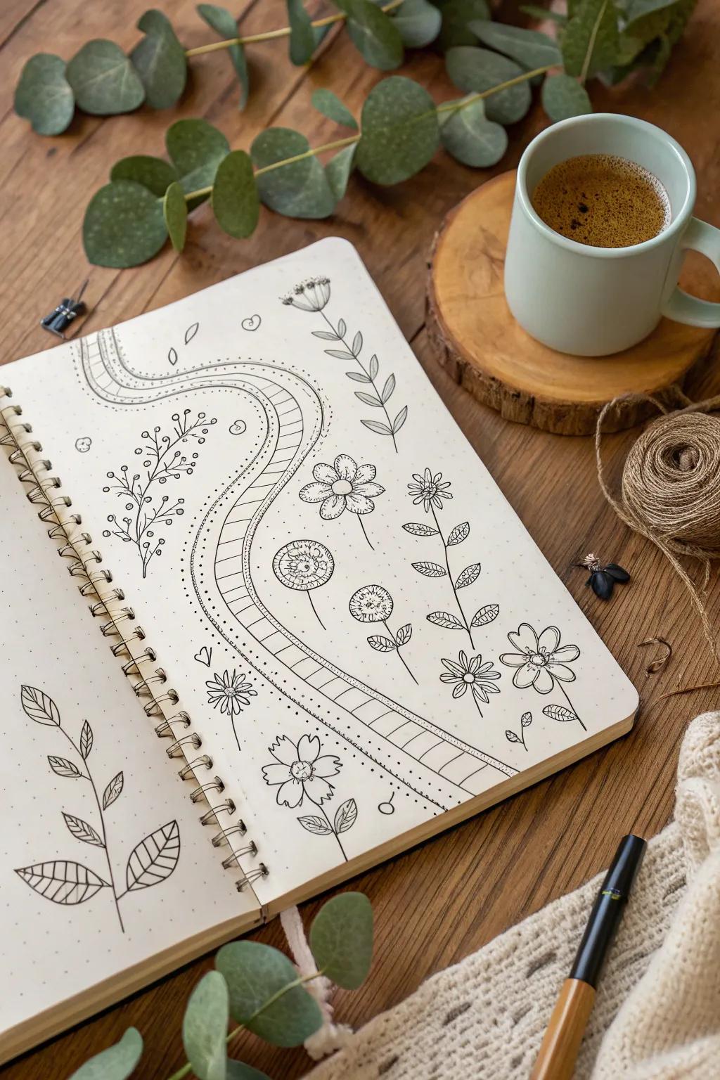 Discover your journey through artfully doodled garden paths. #BulletJournal #GardenDesign #MinimalistArt