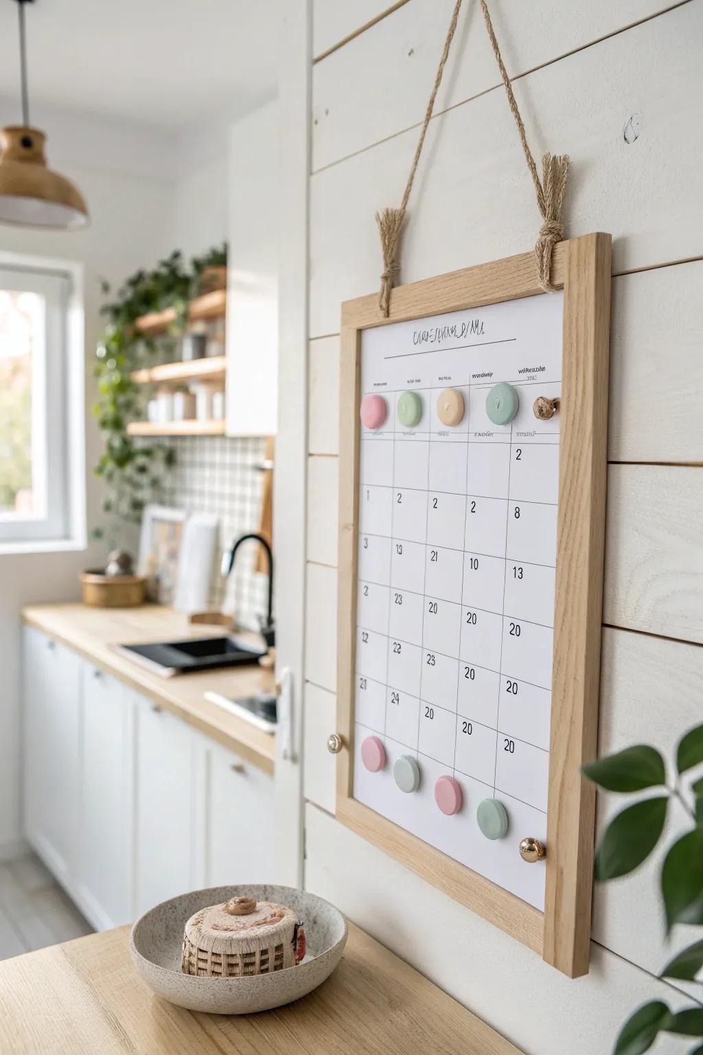 Stay organized in style with this elegant minimalist magnetic calendar, perfect for a touch of boho charm in your kitchen.