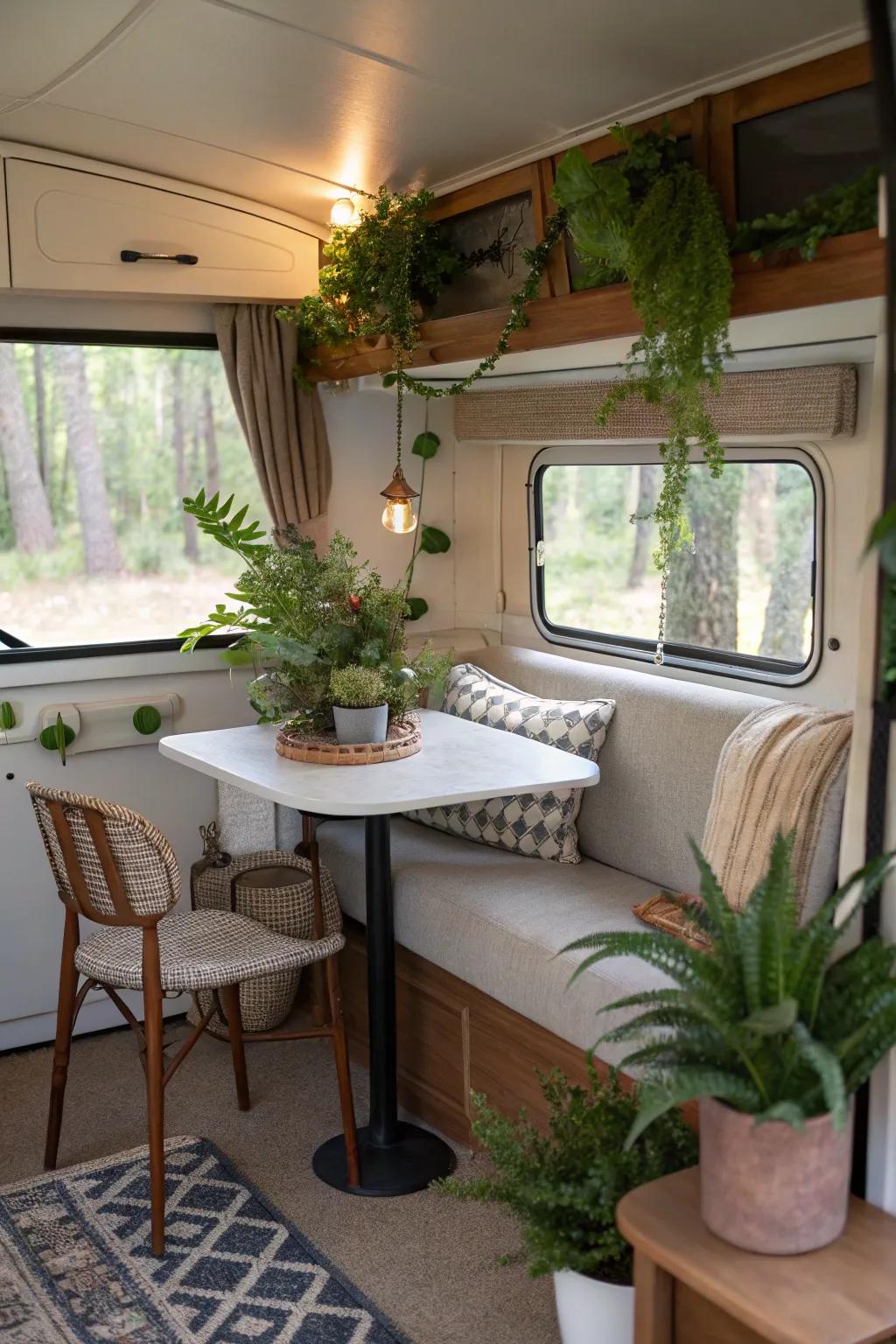 Bring life to your camper with low-maintenance faux plants.