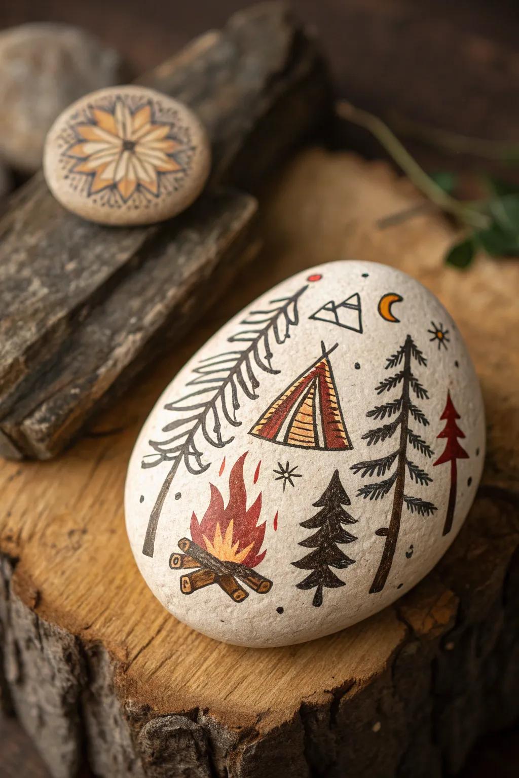Craft your own nature stories with hand-painted stones, perfect for campfire tales.