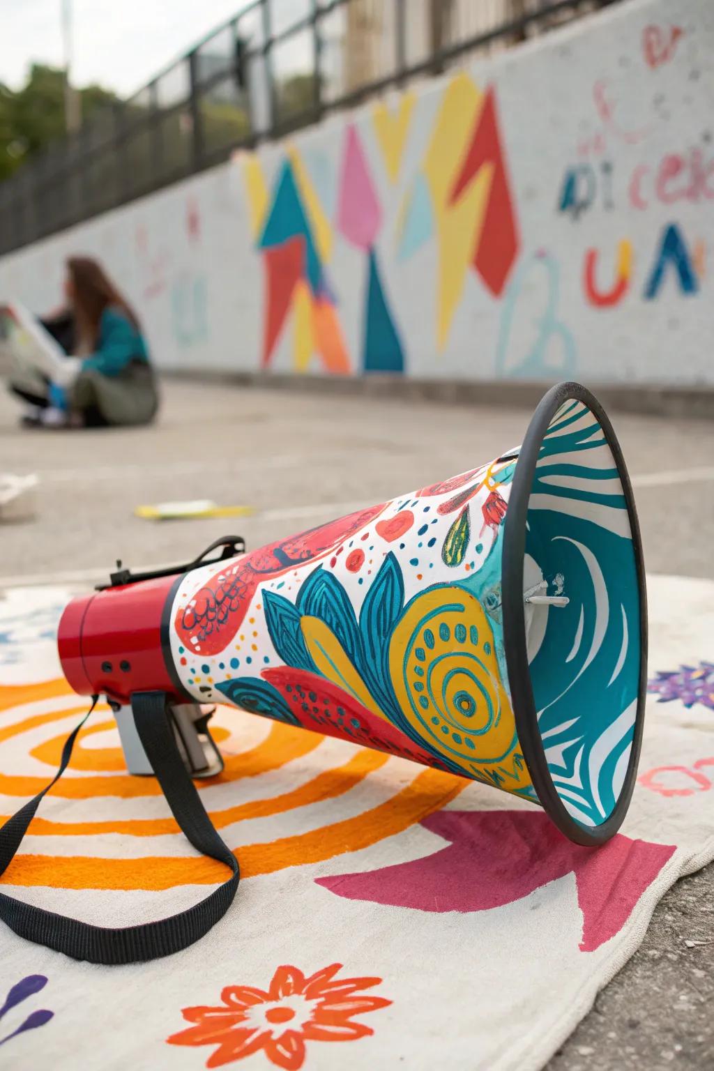 Fabric paint lets you creatively design your megaphone with unique patterns.