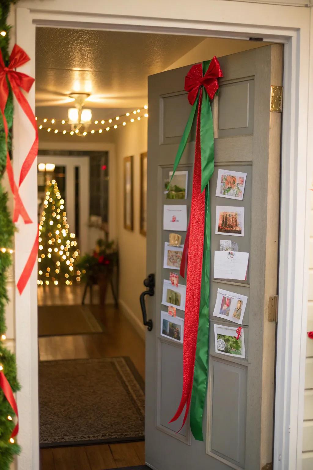 Surround yourself with holiday cheer with a doorway card display.