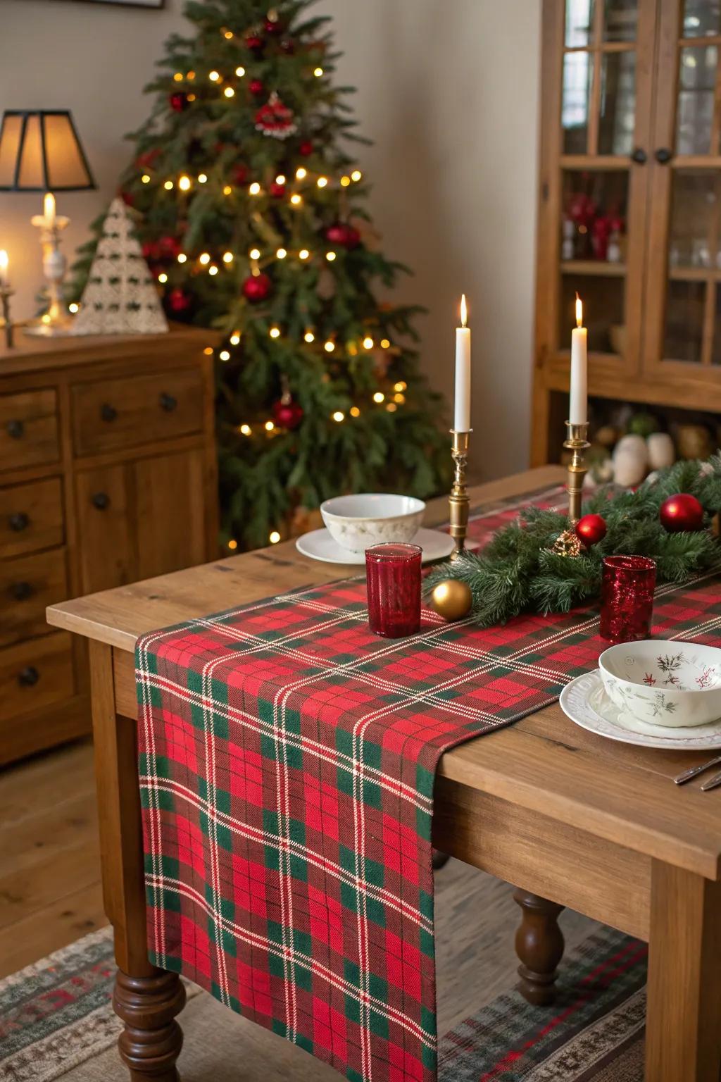 Tartan fabric brings a touch of Scottish tradition to Christmas decor.