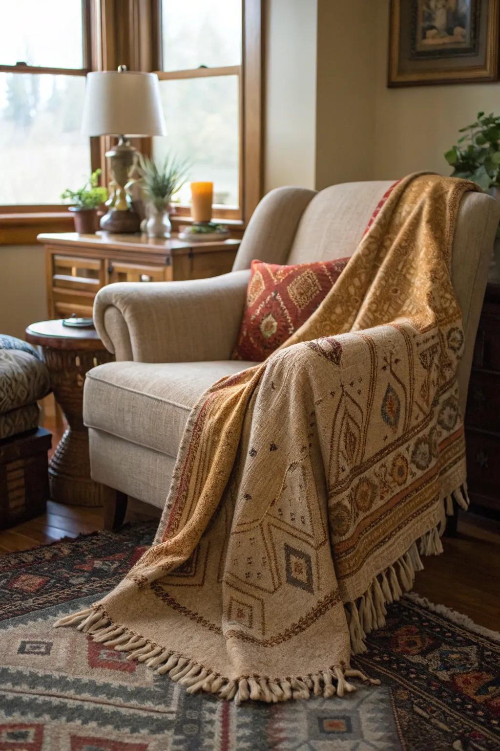 A handwoven blanket that provides warmth and style.