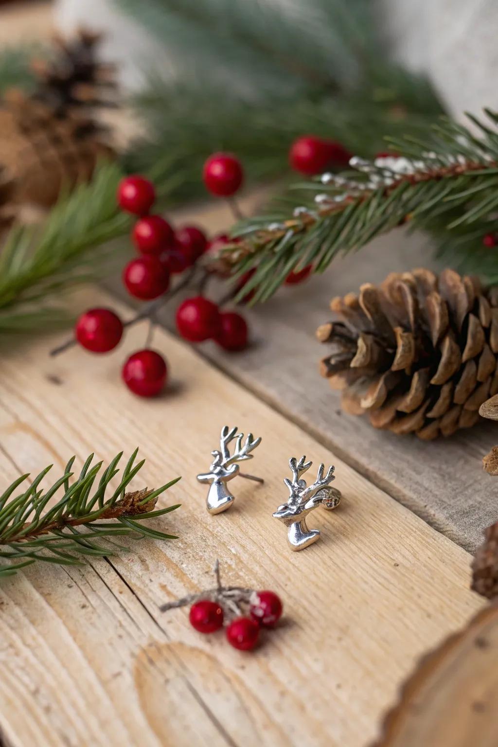 Add a touch of holiday cheer with reindeer stud earrings.