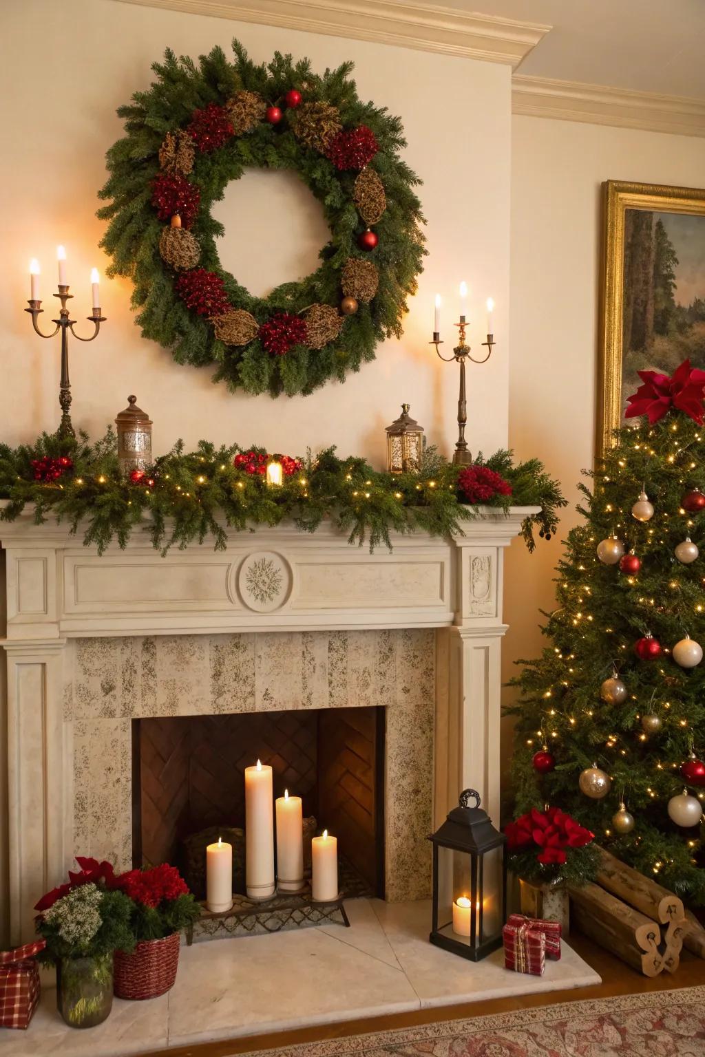 A charming traditional Christmas mantel.