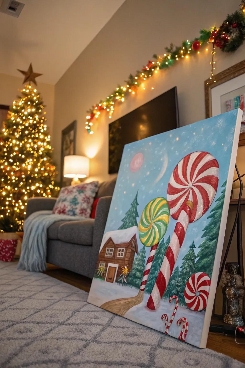 Add a sweet touch to your decor with a candy cane painting!