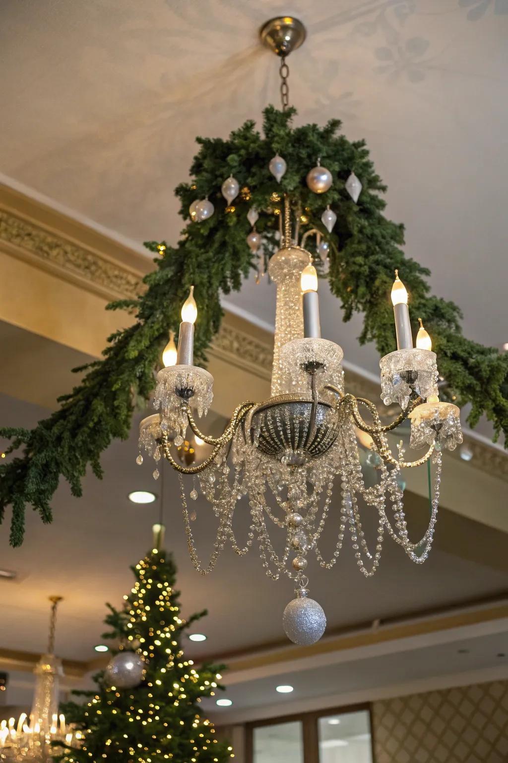 Adorning chandeliers adds elegance and holiday spirit.