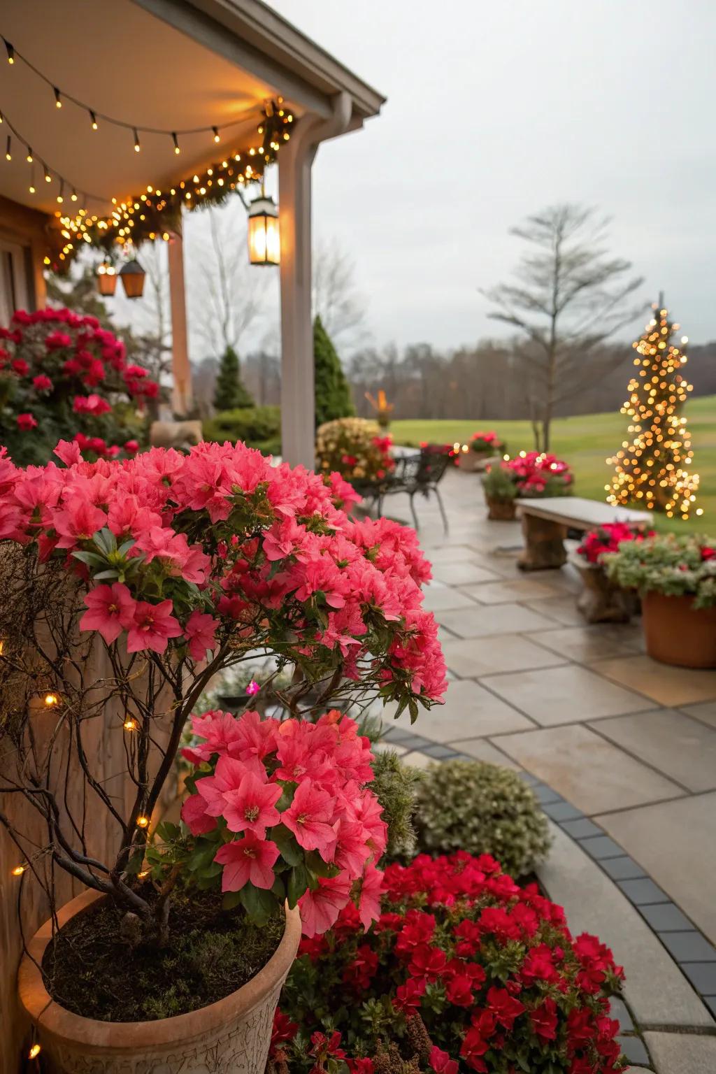 Azaleas offer vibrant blooms even during the winter months.