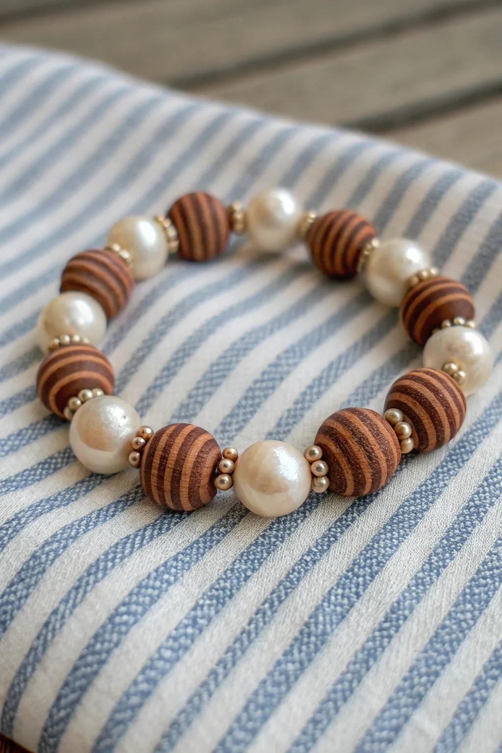 Structured stripes and pearls for a sophisticated bracelet.