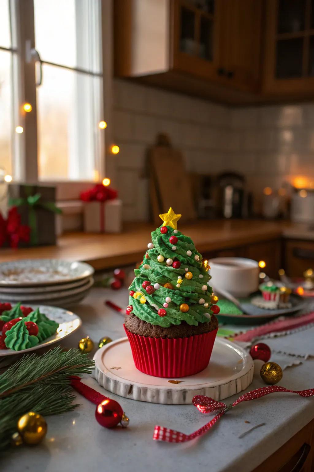 A festive holiday clay cupcake, perfect for seasonal celebrations.