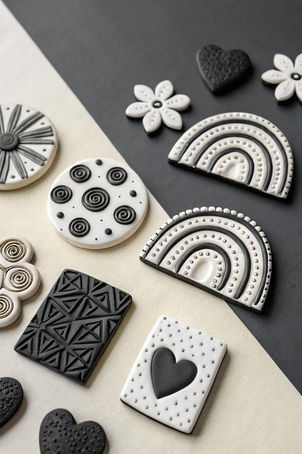 Embrace the classic elegance of black and white with these versatile magnets.