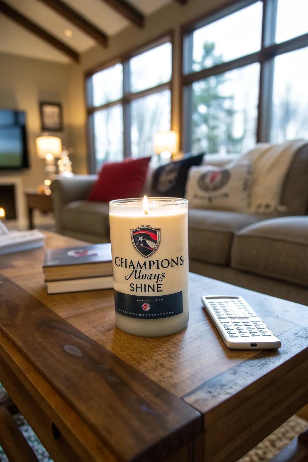 Relax with a custom sports-themed candle.