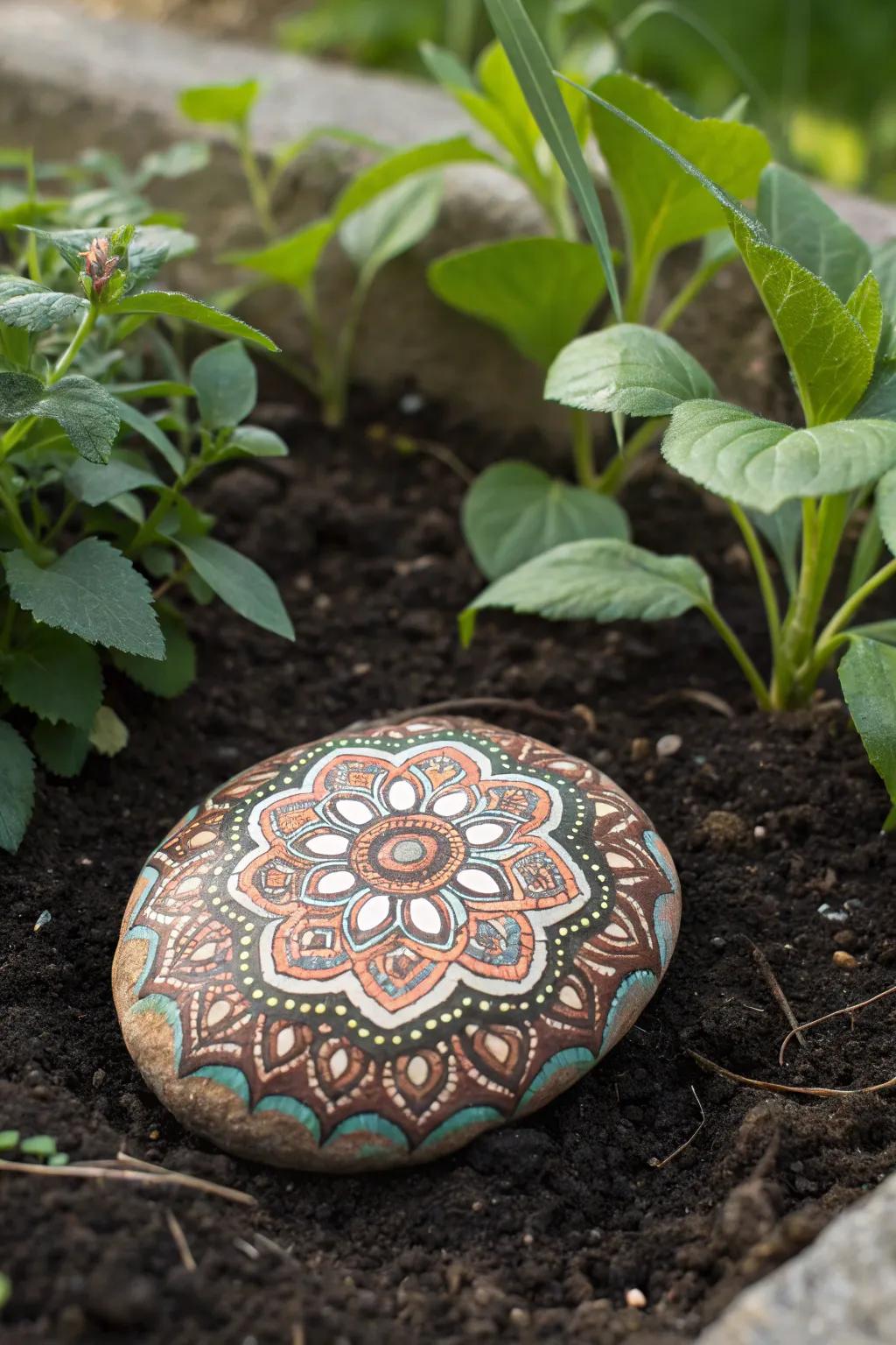 Bringing Art to Nature: A Hand-Painted Rock in the Heart of a Community Garden