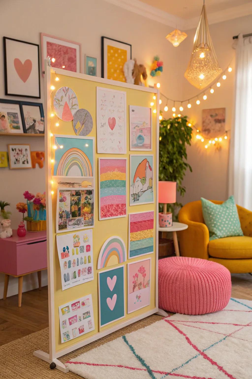 A colorful collage board adds energy and playfulness to your decor.