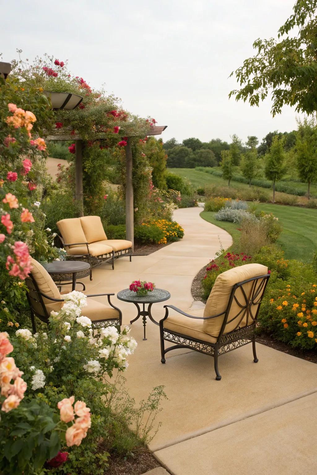 Buff concrete adds warmth and a cozy feel to garden areas.