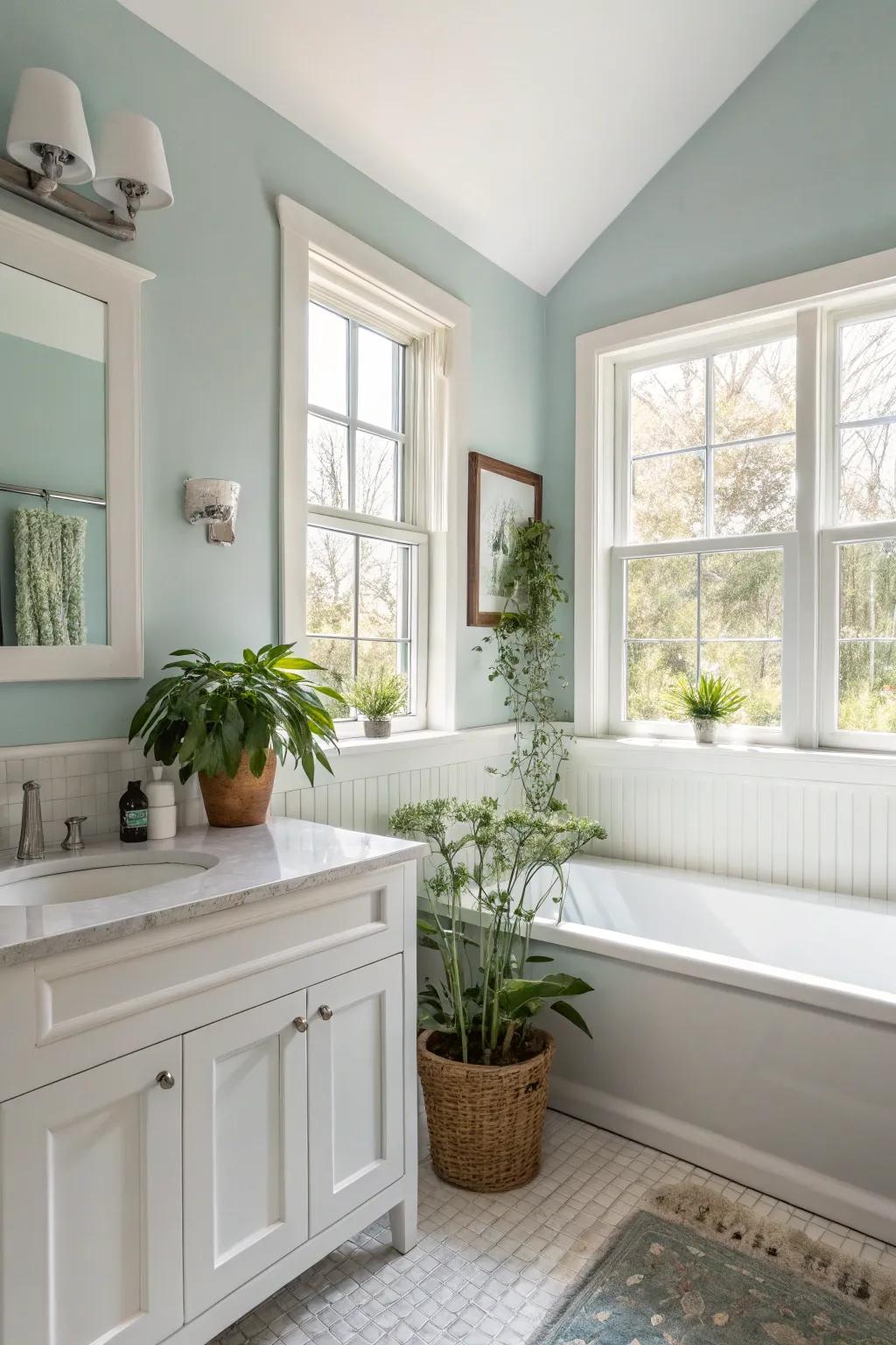 Light blue creates a calm and tranquil bathroom, perfect for a peaceful retreat.