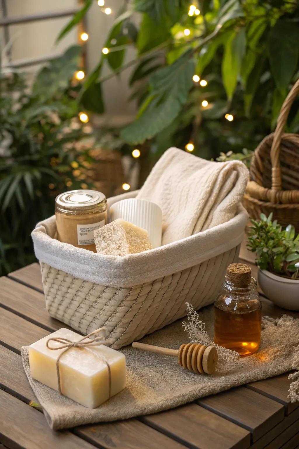 Embrace calm with a blissful beige-themed gift basket.