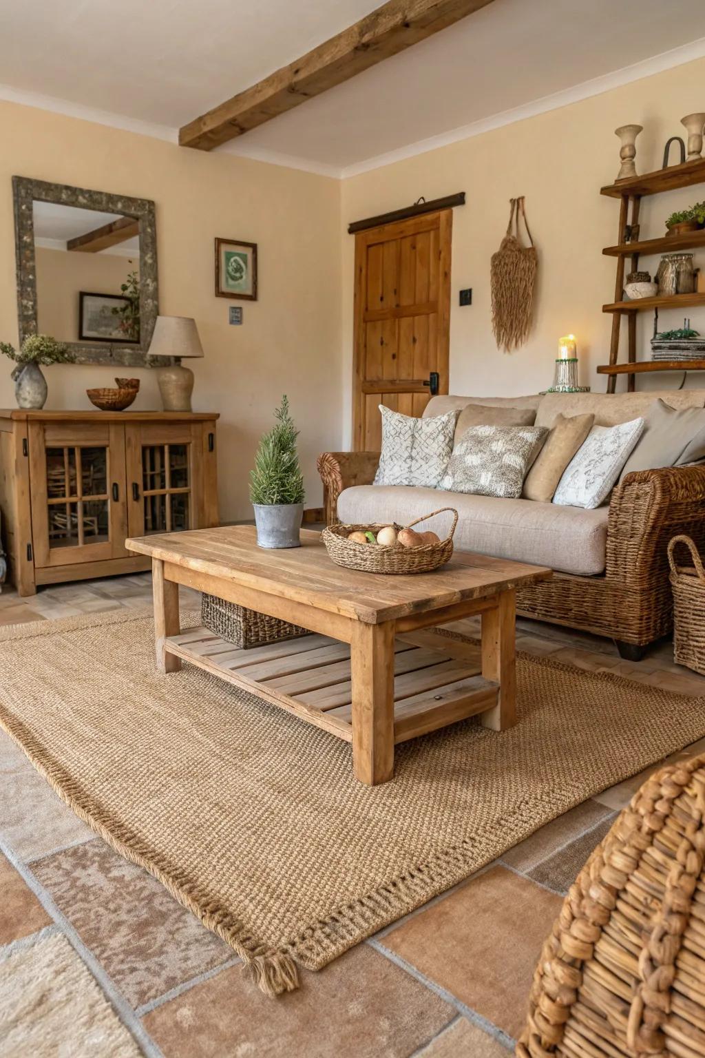 Jute rugs add natural texture and durability to the space.