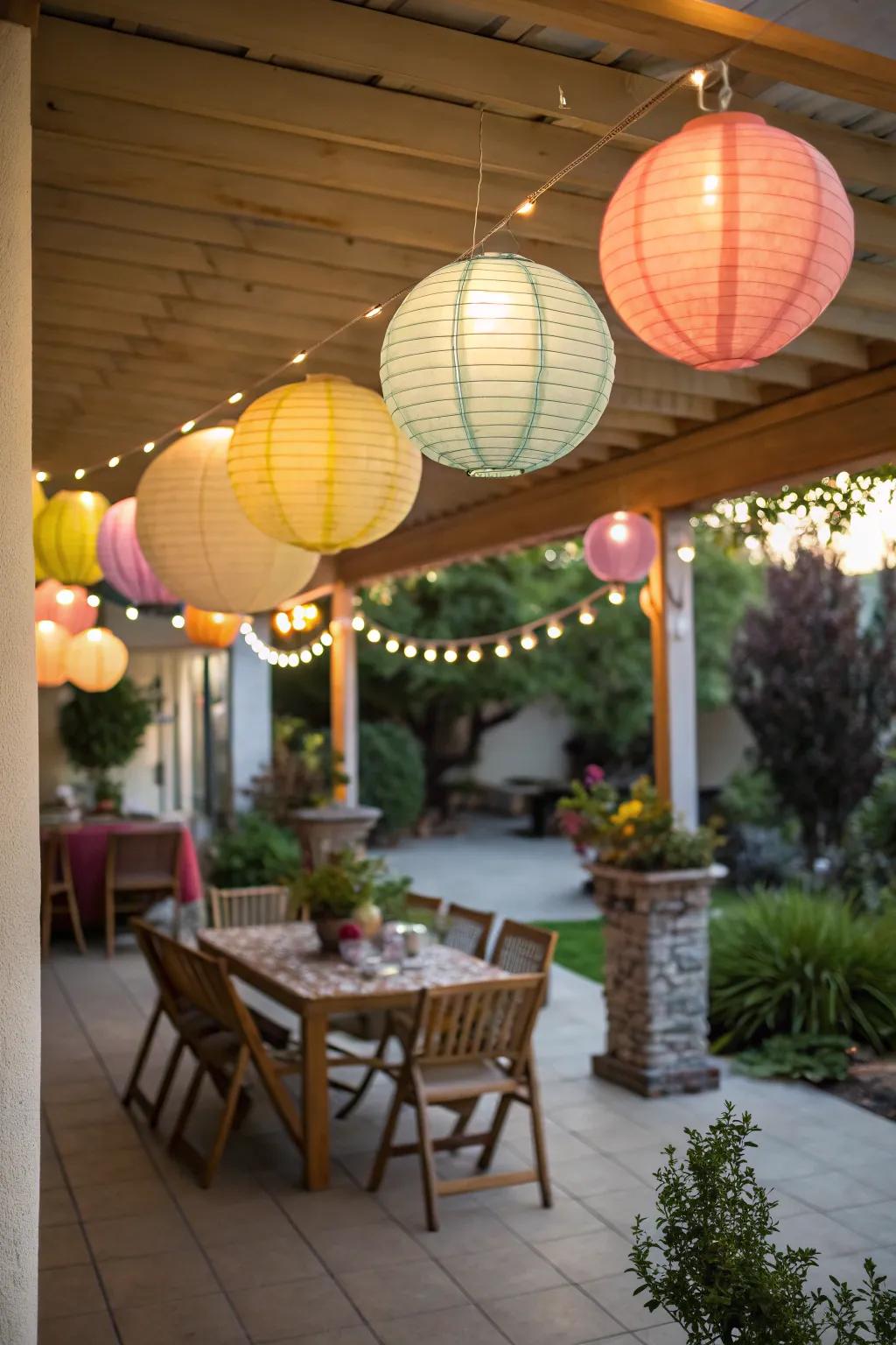 Paper lanterns add a festive and playful touch.