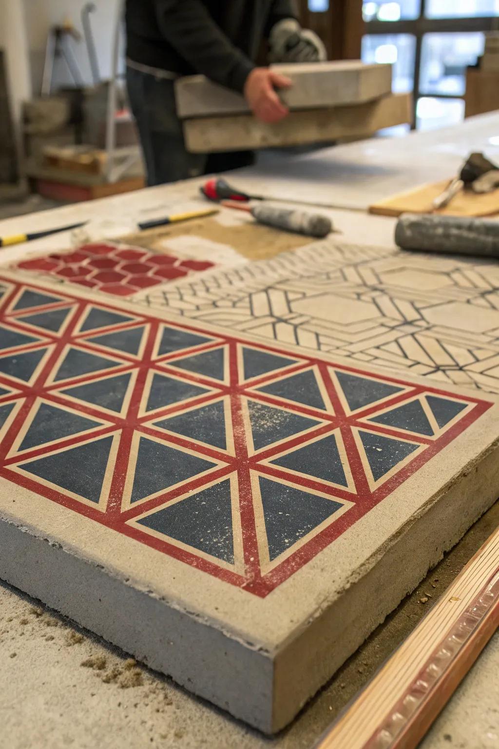 Transform your concrete with artful precision: Patterned stencils bring craftsmanship to life.