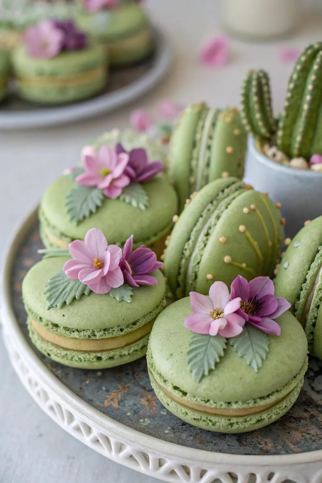 Adorable cactus macarons, a sweet and creative treat for mom.