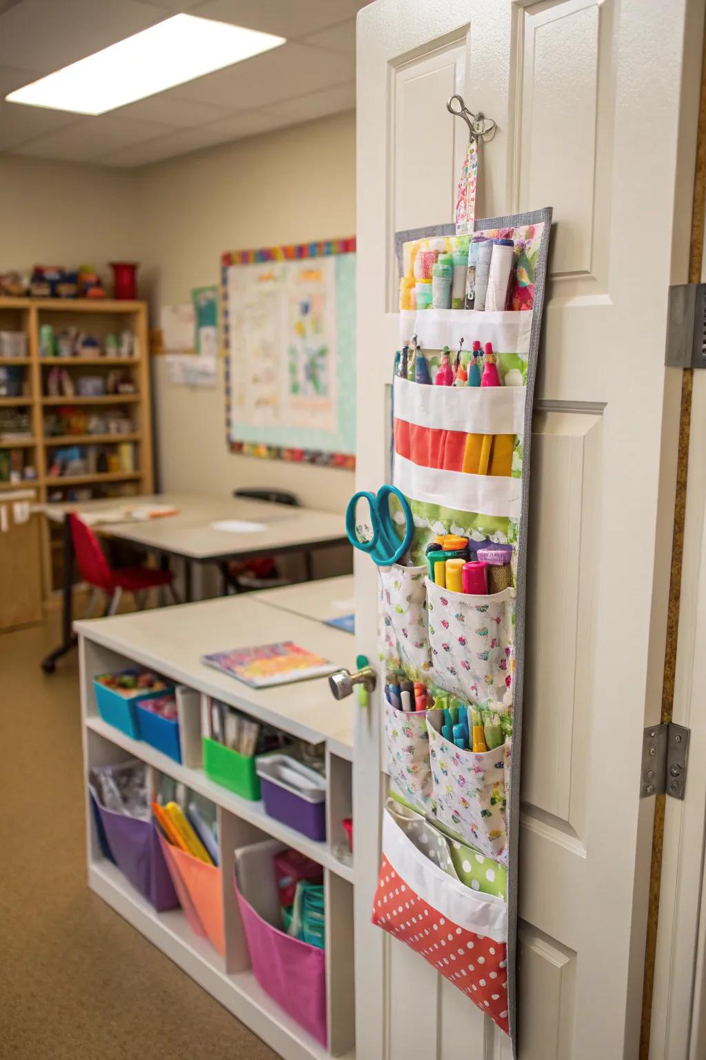 Over-the-door storage adds extra space for your crafting supplies.