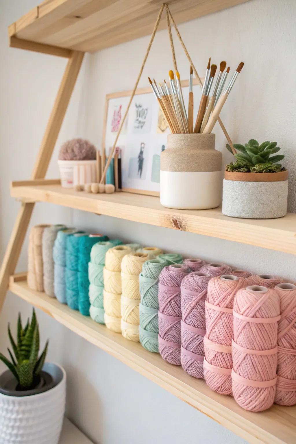 Elevate your craft space with chic floating shelves that combine style and functionality. 🌿✨