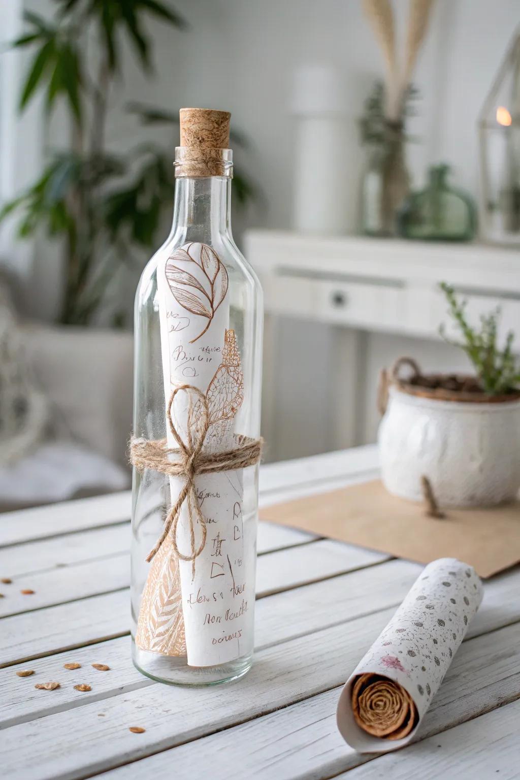 Send a heartfelt message with a touch of minimalist charm. #MessageInABottle #ScandinavianStyle #BohoCrafts