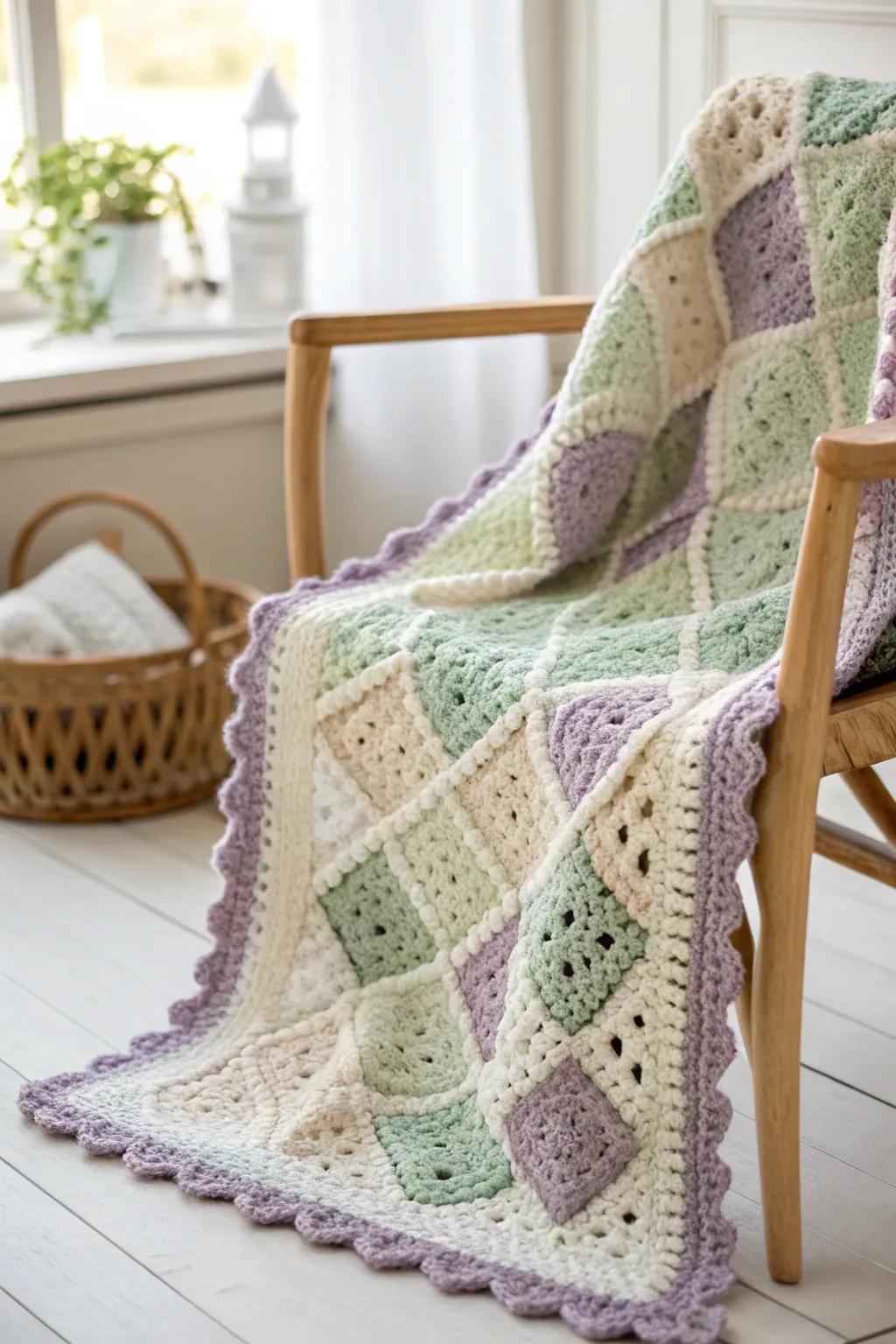 Add a touch of vintage charm to your modern C2C blanket with a granny square border.
