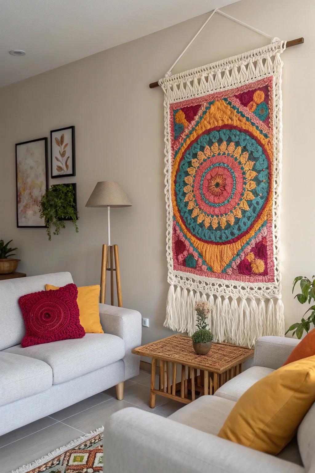 Transform your home with a beautifully crafted crochet wall hanging.