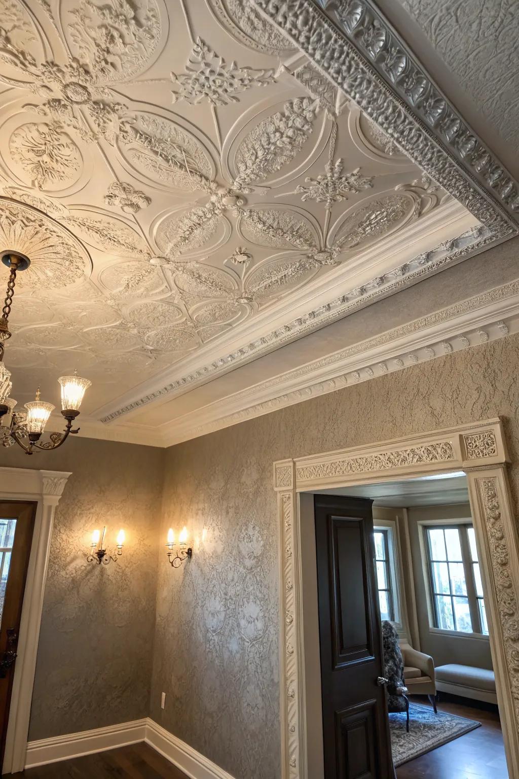 Textured paint provides a creative and customizable alternative to crown molding.