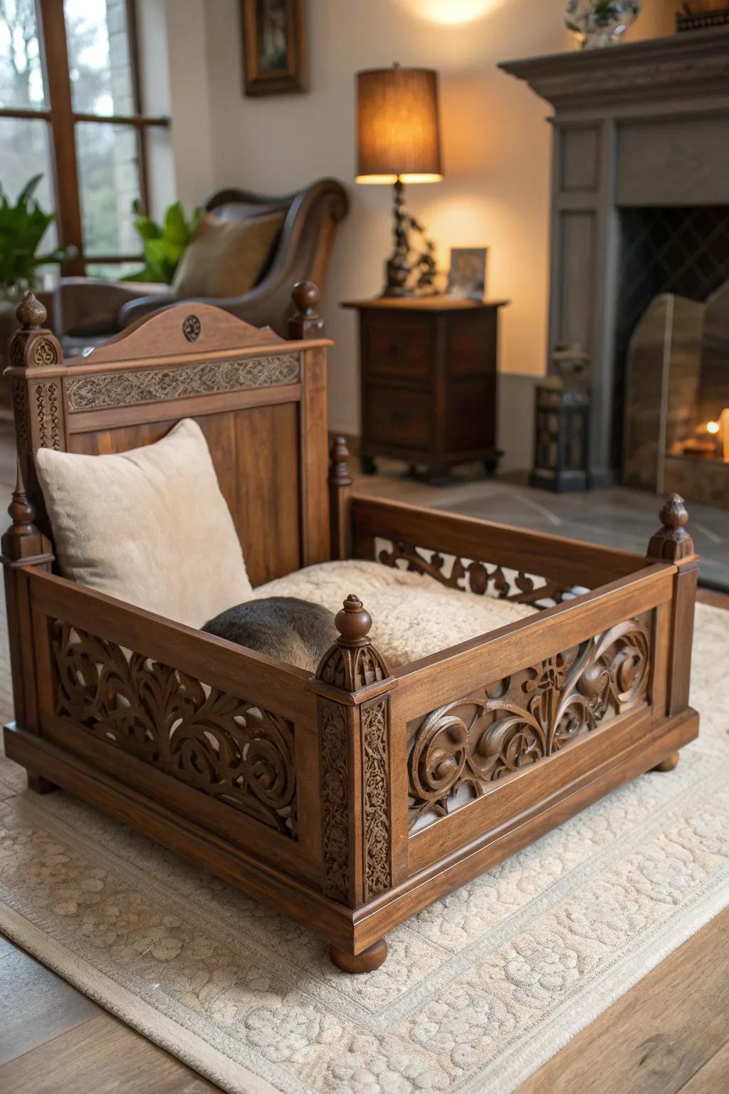 Elevate your pet's comfort with a handcrafted wooden pet bed that blends seamlessly into your living space.
