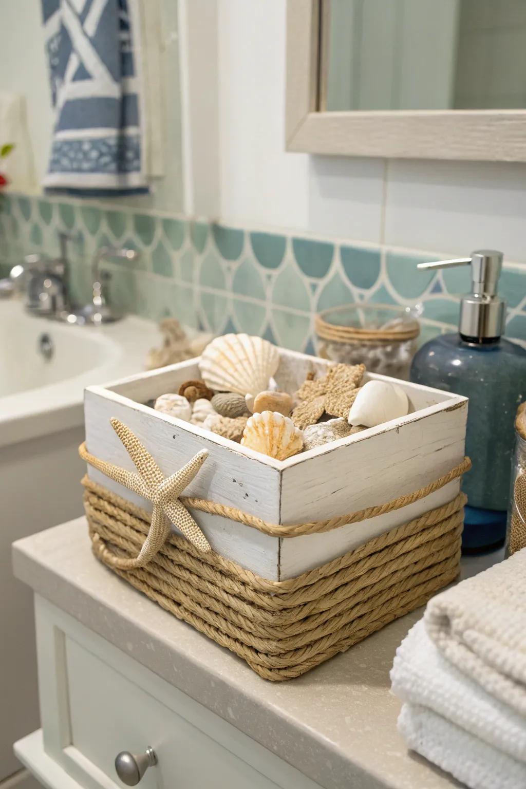 A nautical-themed box wrapped in jute rope.