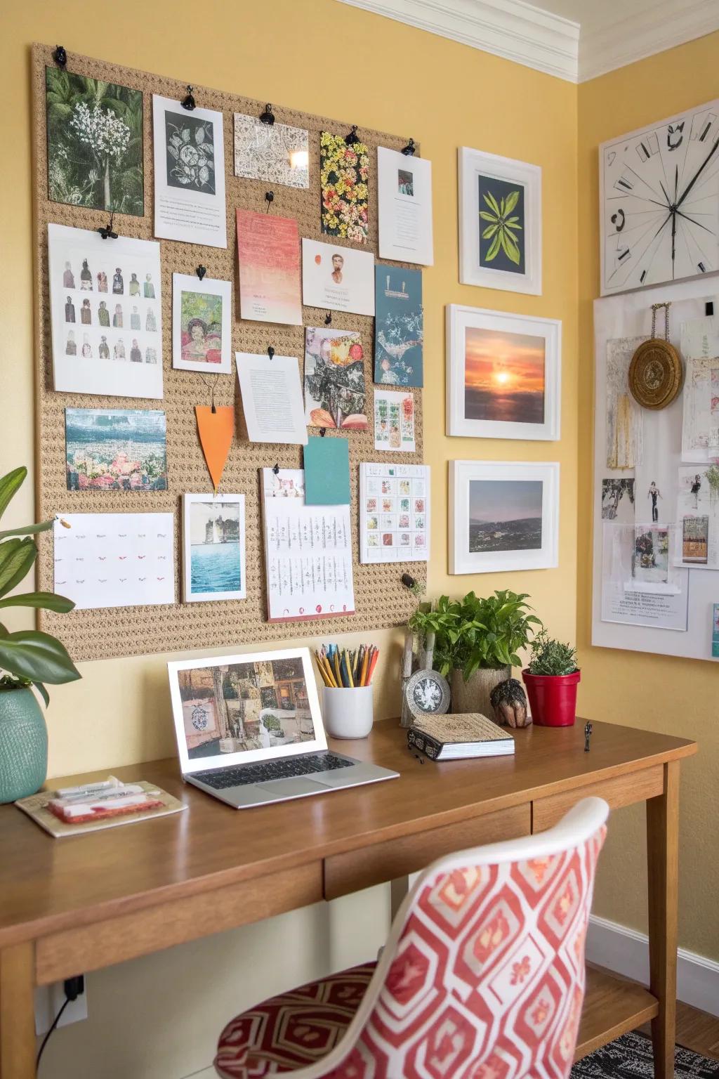 An inspiration wall infuses this office with creativity and motivation.