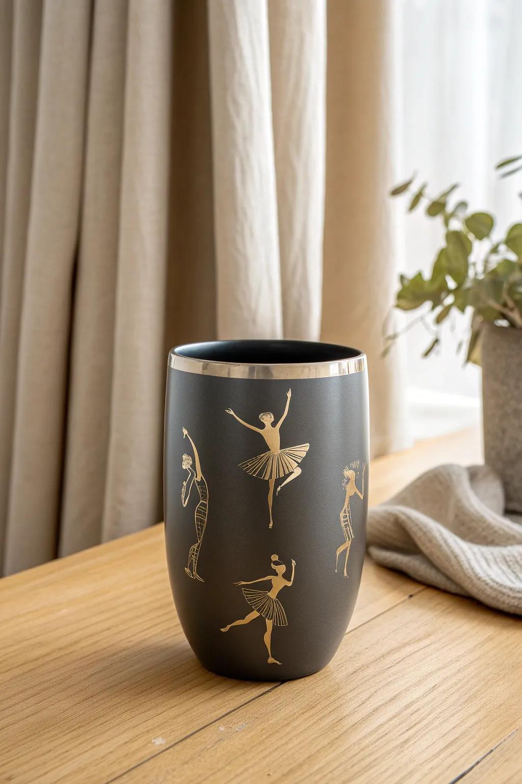 Embrace elegance with minimalist dance icons on your tumbler — a perfect blend of simplicity and grace.