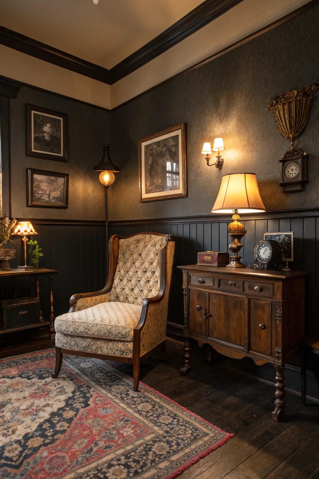 Vintage room with classic dark baseboards