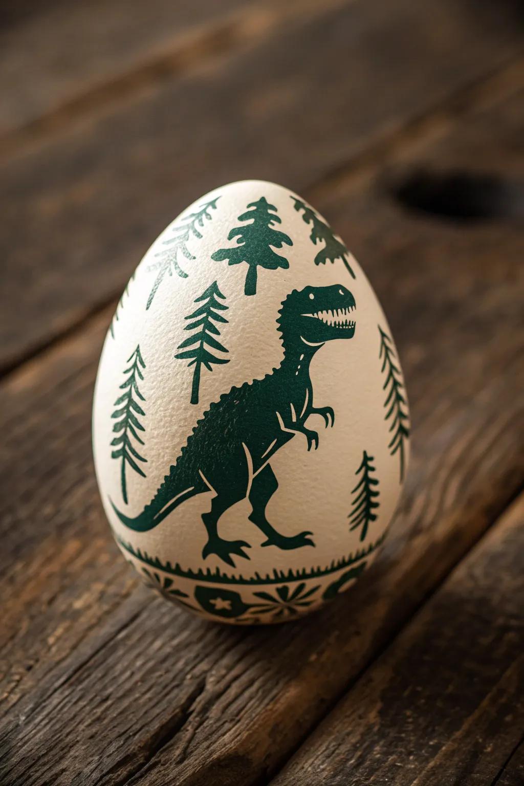 Unleash the prehistoric charm with these dino-decaled Easter eggs—where art meets imagination.