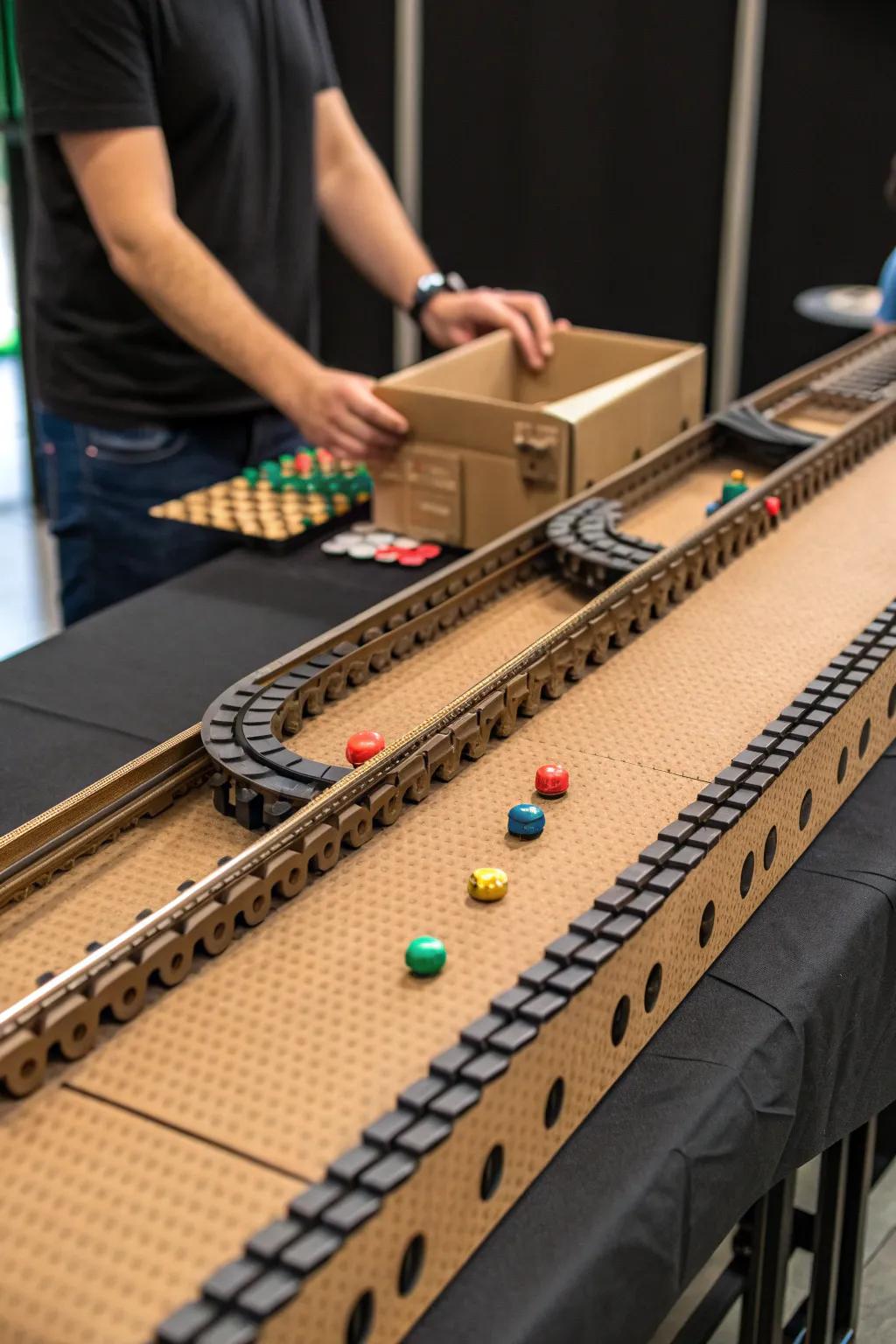 Master the balance: A unique cardboard conveyor belt game that showcases the beauty of craftsmanship.