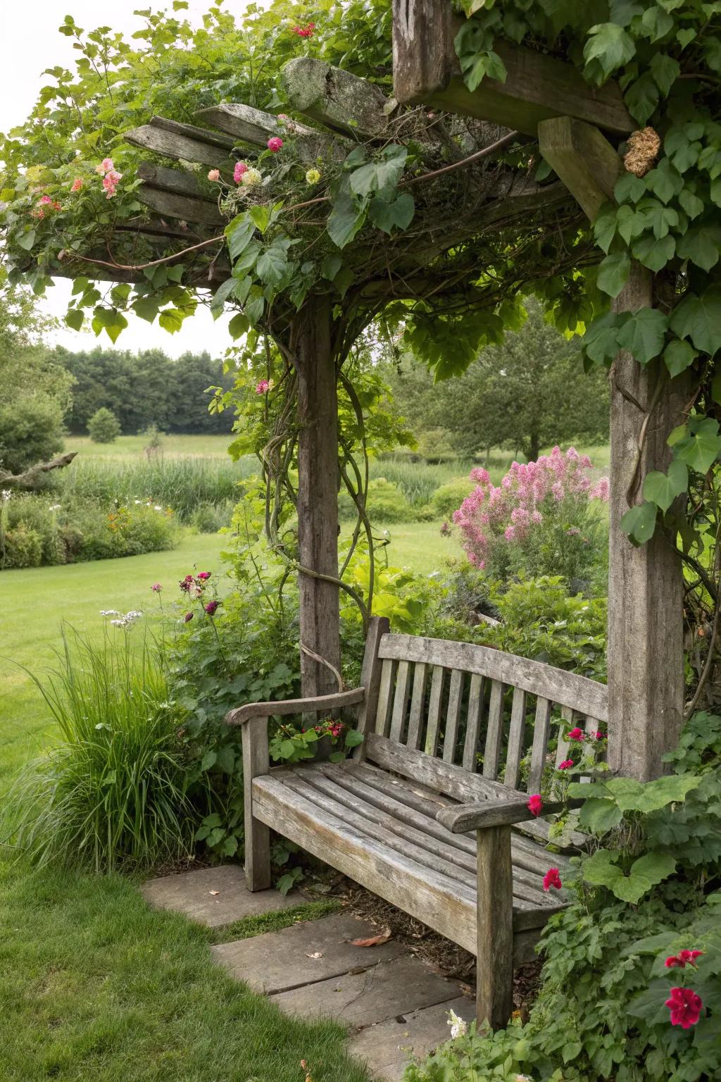 Garden benches provide a perfect place to relax and enjoy nature.