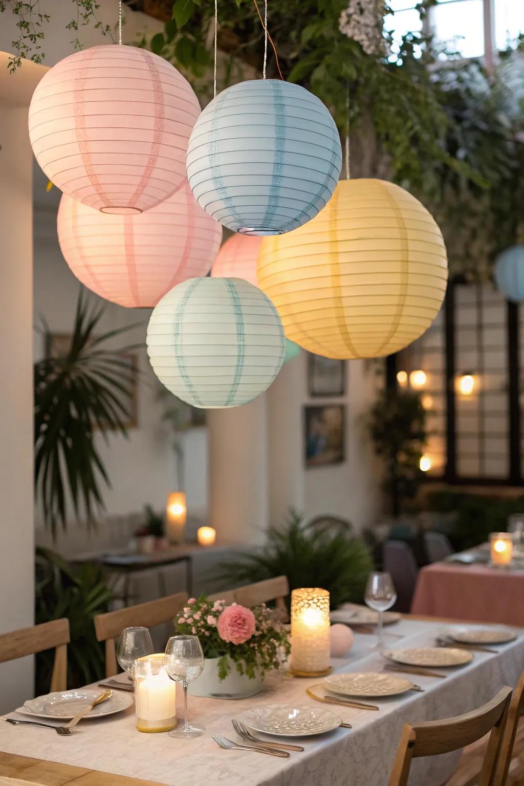 Cheerful pastel lantern centerpiece