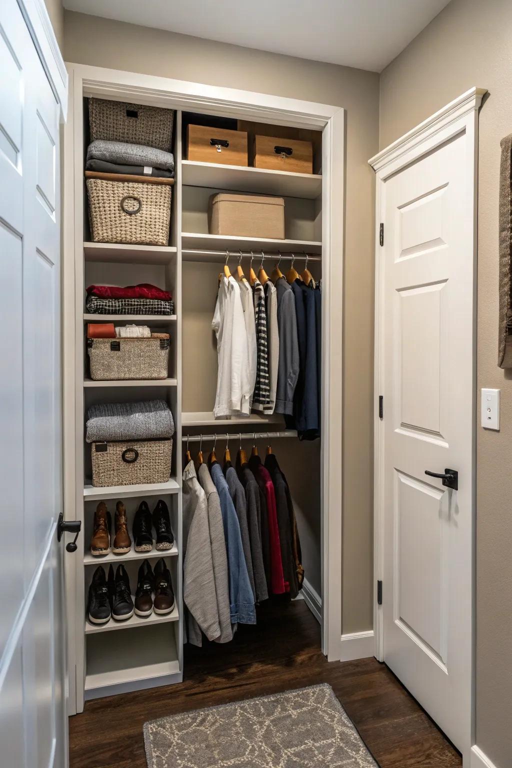 Vertical storage maximizes space and keeps your closet organized.