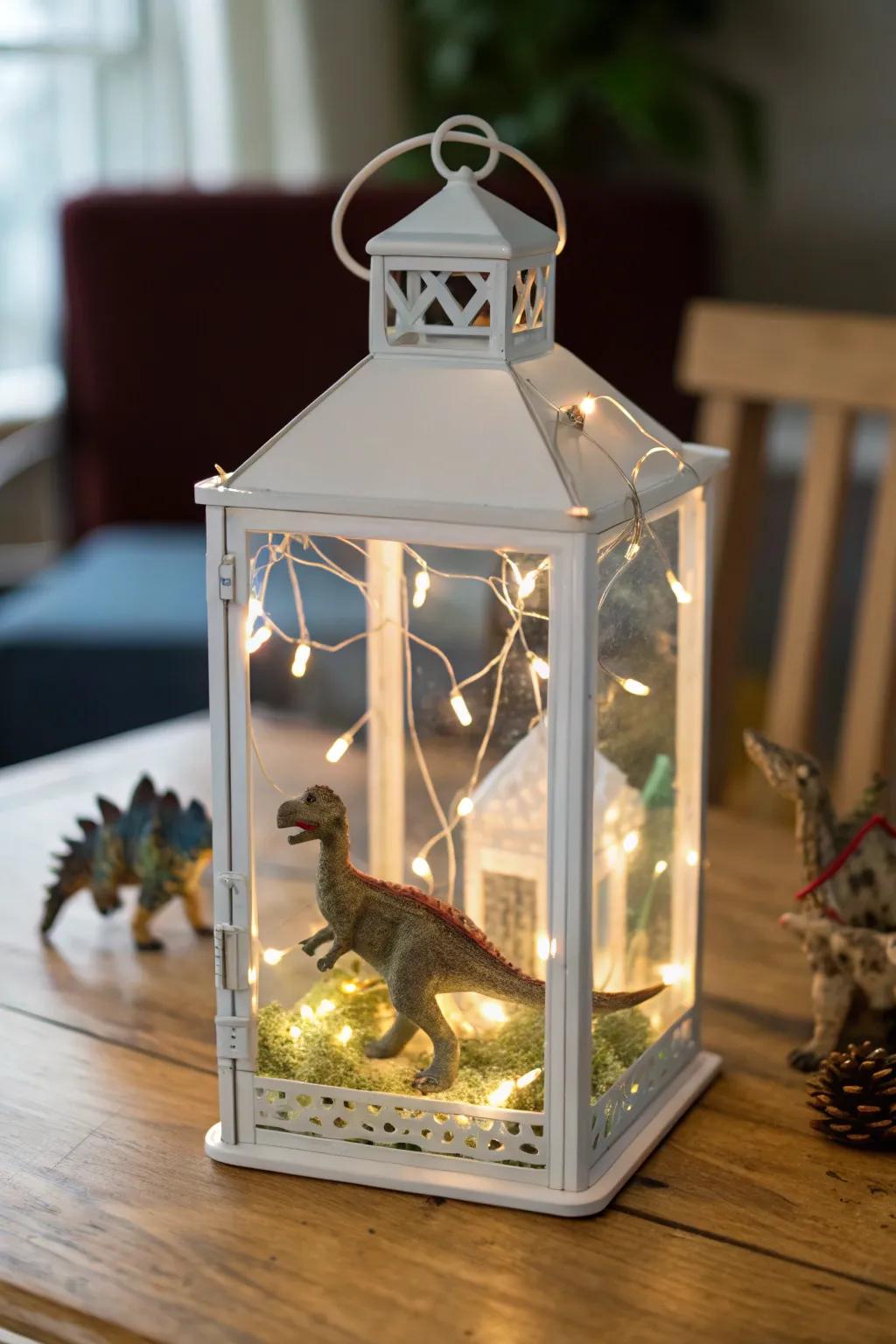 Enchant your guests with a dinosaur lantern centerpiece.