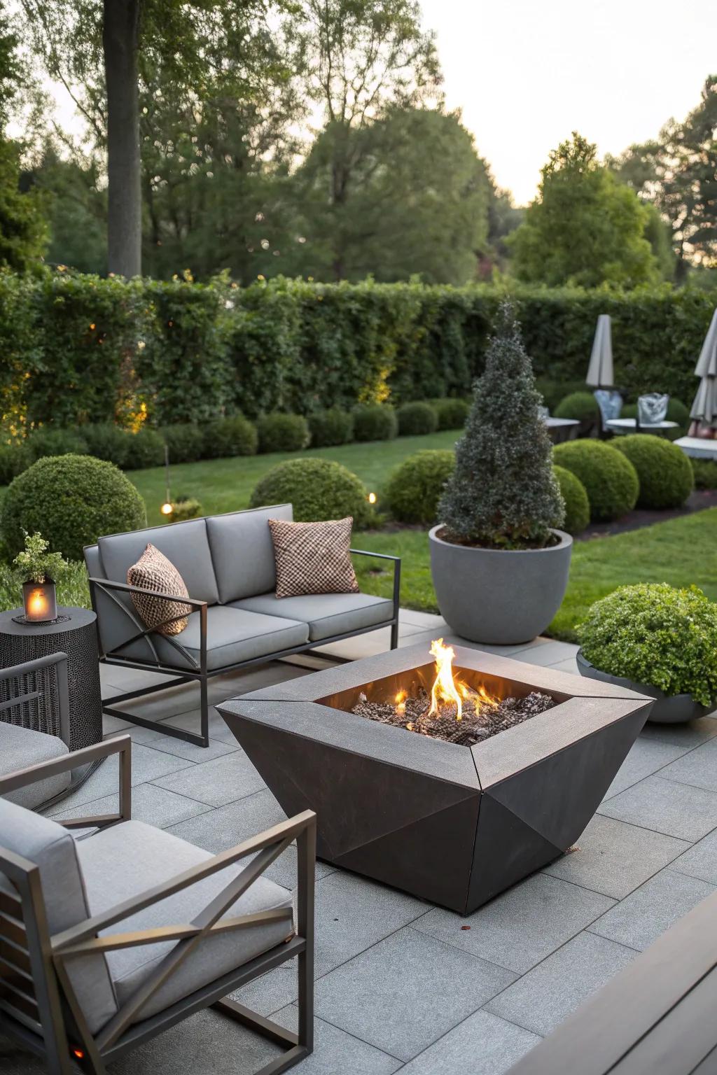 A steel sheet fire pit offers a sleek and modern aesthetic.